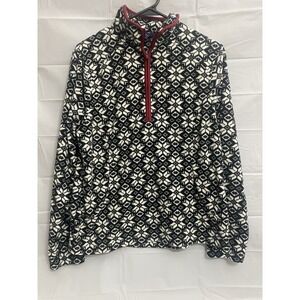 Lands End 1/4 Zip Fleece Womans Size M Black White Snowflake‎ Design #303